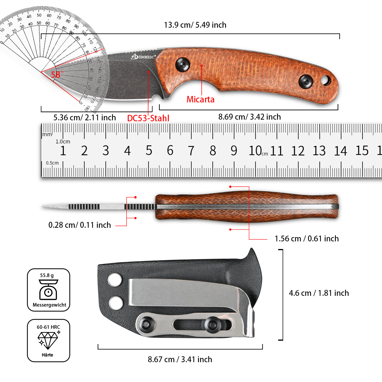 프리미엄 SDOKEDC DC53 스틸 EDC 커팅 나이 - Bushcraft Knife Fixed 리뷰 및 가격